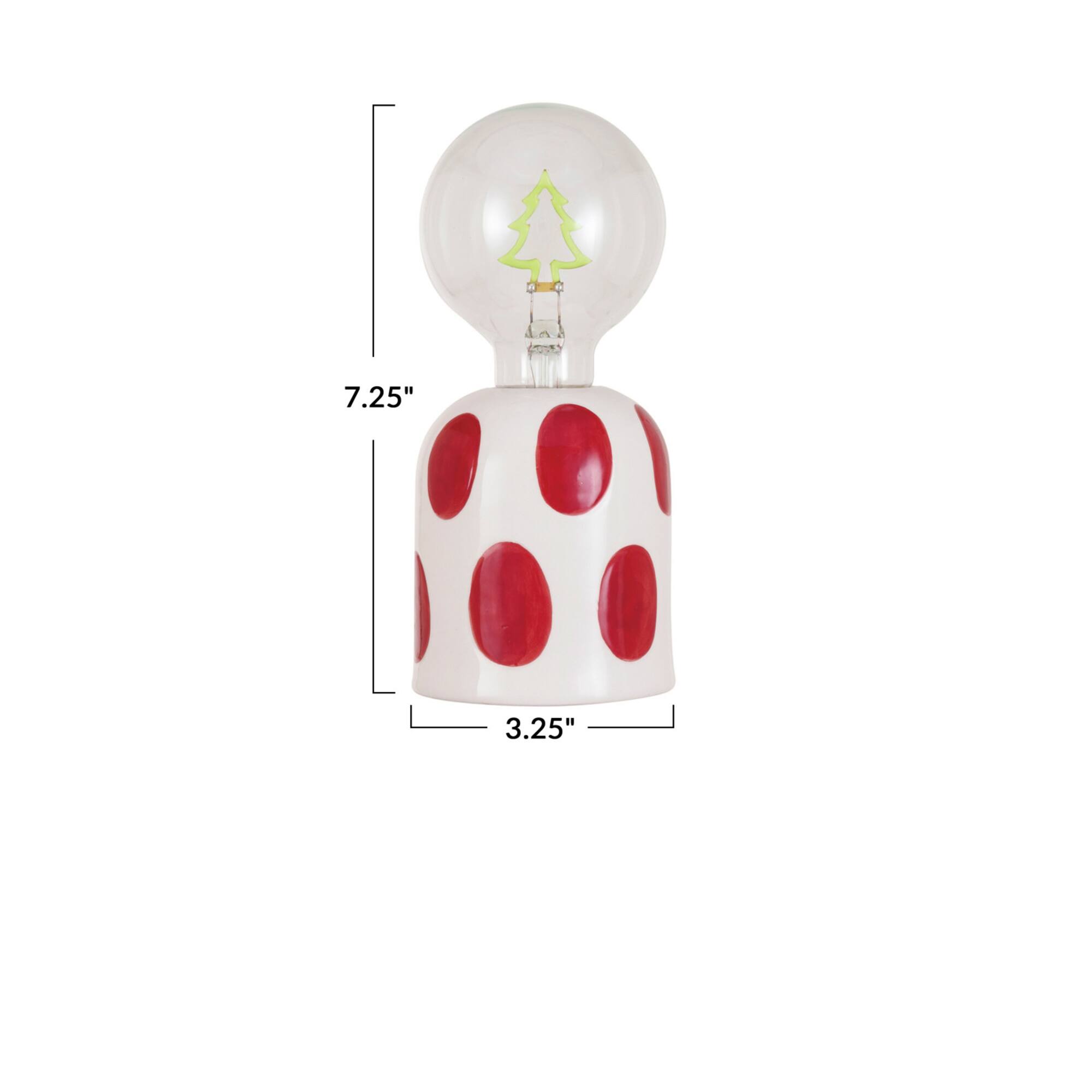 Hello Honey® 7.25" White & Red Dots Stoneware Lamp with Tree Shaped LED Filament Lightbulb